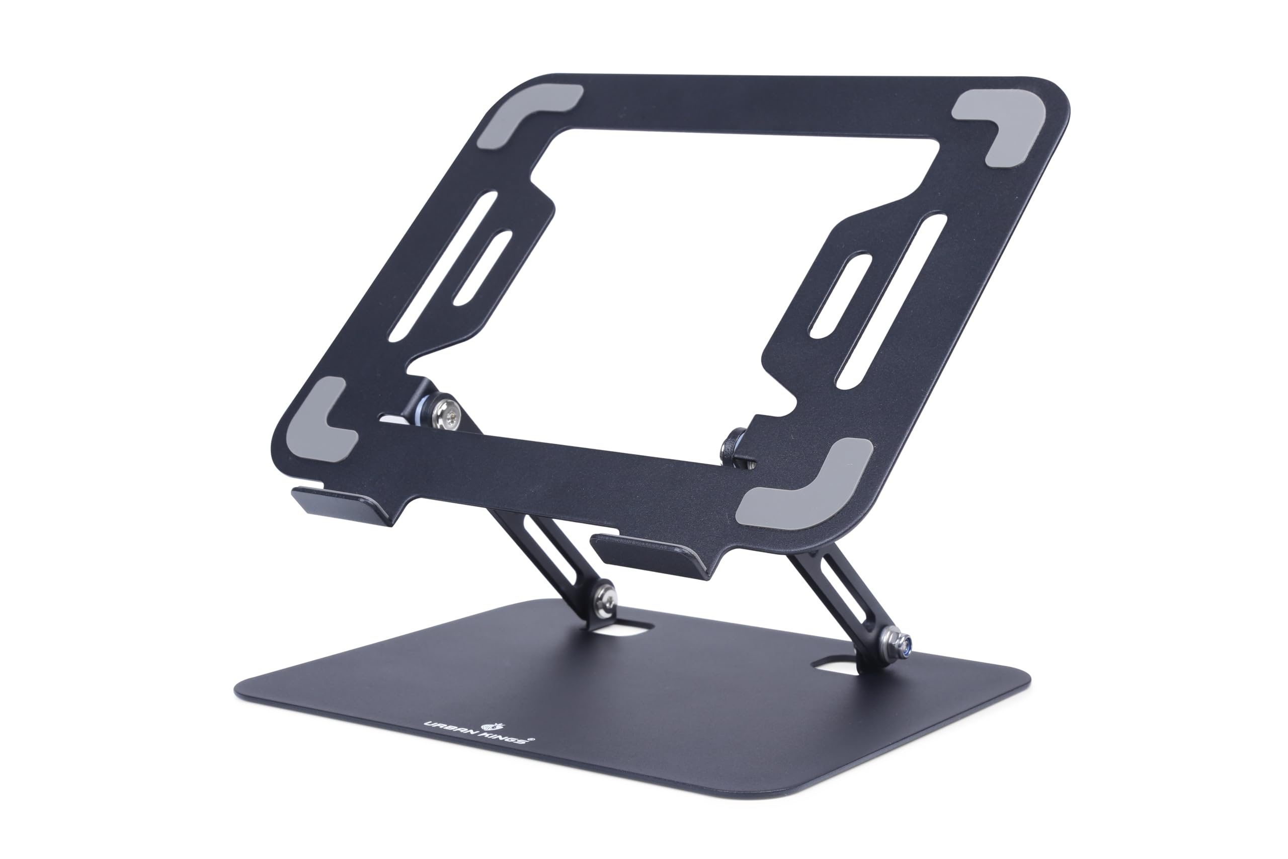 URBAN KINGS Metal Laptop Stand Base, Ergonomic Computer Riser for Desk, Adjutable Height Muti-Angle, Foldable Laptop Mount,10-15.6" (Black Standard)