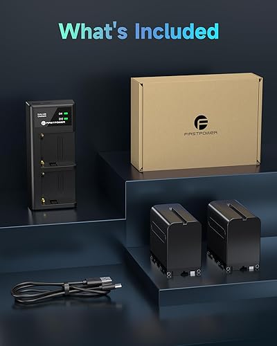 Miniatura 8 de FirstPower Paquete de 2 baterías NP-F970 y cargador dual USB para batería Sony NP-F970 F960 F950 F930 F750 F570 F550 F530 F330 y Sony Handycams