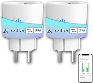 Matter WLAN Steckdose 16A 3680W Stromverbrauch Messen ANTELA Smart Stecker kompatibel mit Alexa,Google Home, HomeKit, SmartThings, APP Fernsteuerung, Überspannungsschutz, 2,4GHz, 2PCs