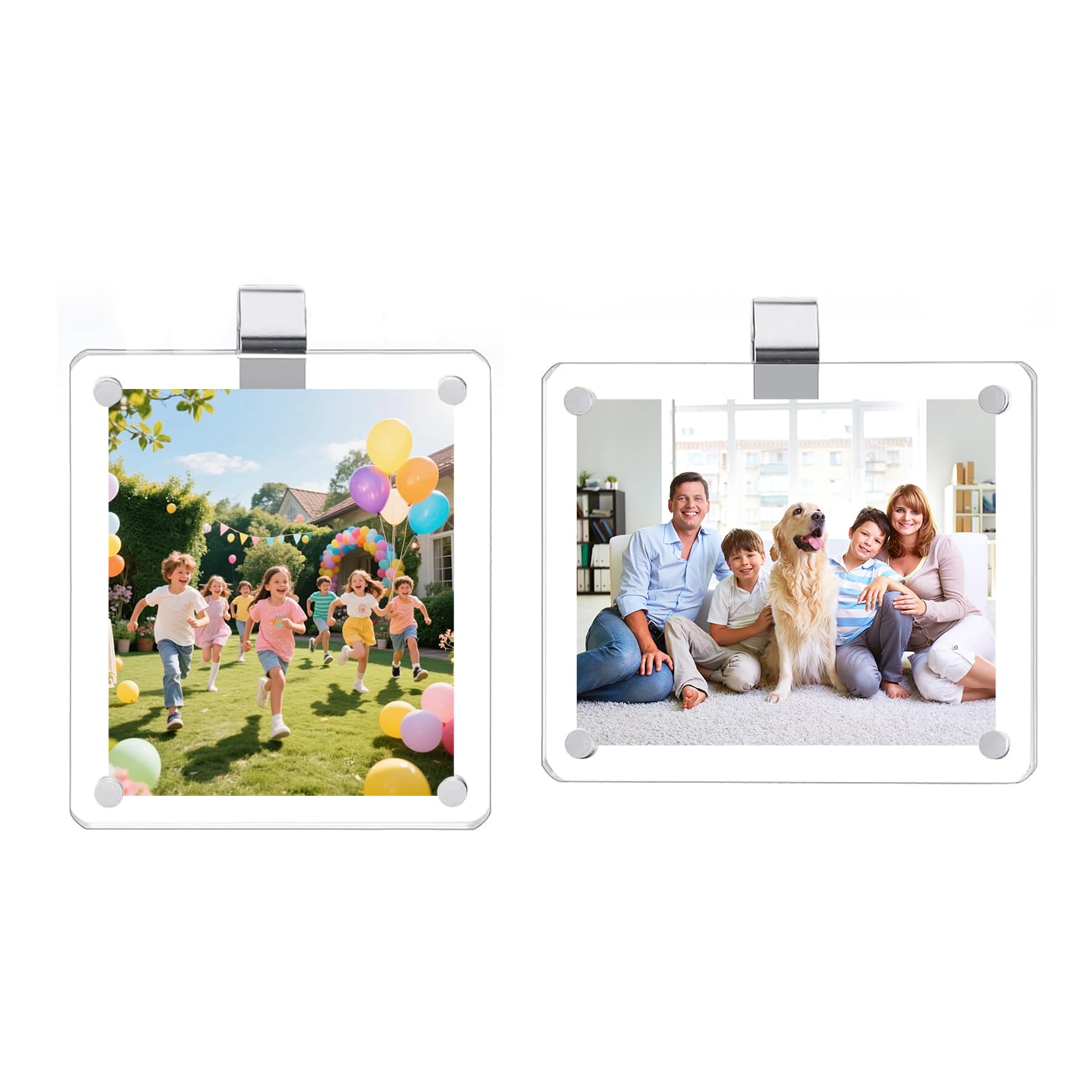 2 Pack Magnetic Car Visor Photo Holder – Personalized Acrylic Clip for Family, Pets, Travel Pictures – Easy Snap-On Car Accessory for Sun Visor (2 Pack, 3''x3.5'')