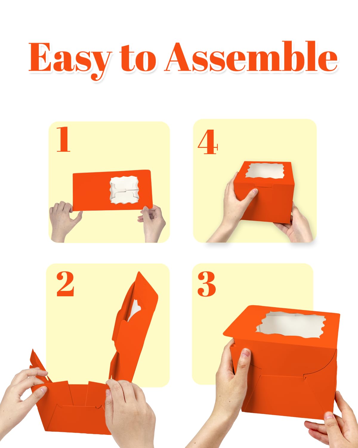 Gcardist 6x6x5 Inch Cake Box, 5 Sets Orange Cake Box with Window & 5 Sets 6 Inch Orange Cake Round Boards - Image 4
