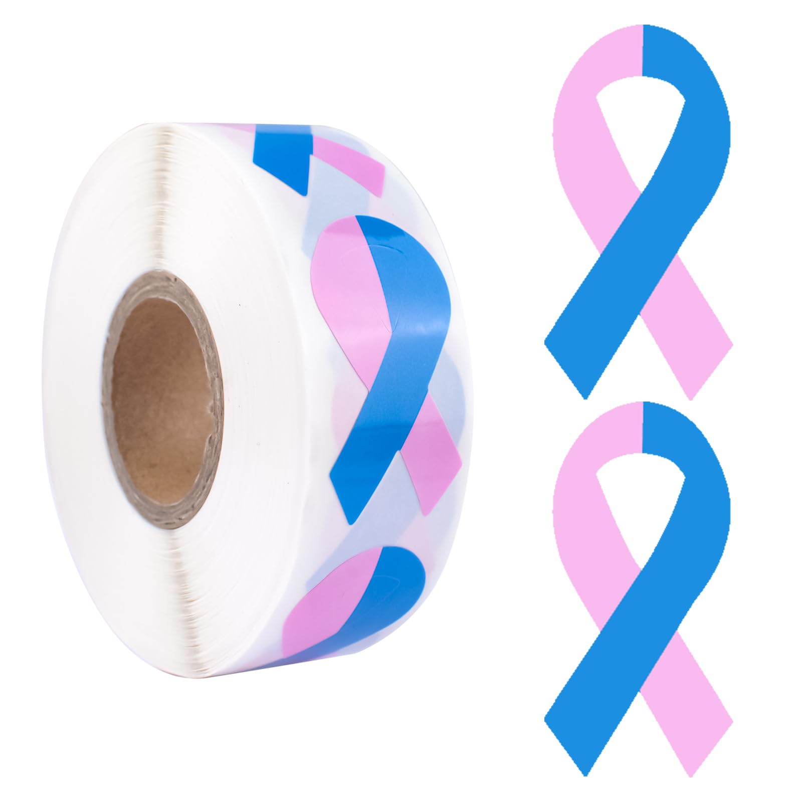 WANDIC 500 PCS Ribbon Sticker Roll Pink Blue Ribbon Defects Awareness Male Breast Cancer SIDS Awareness Care Stickers,for Social Charitable Activities,1.9 * 3.8cm