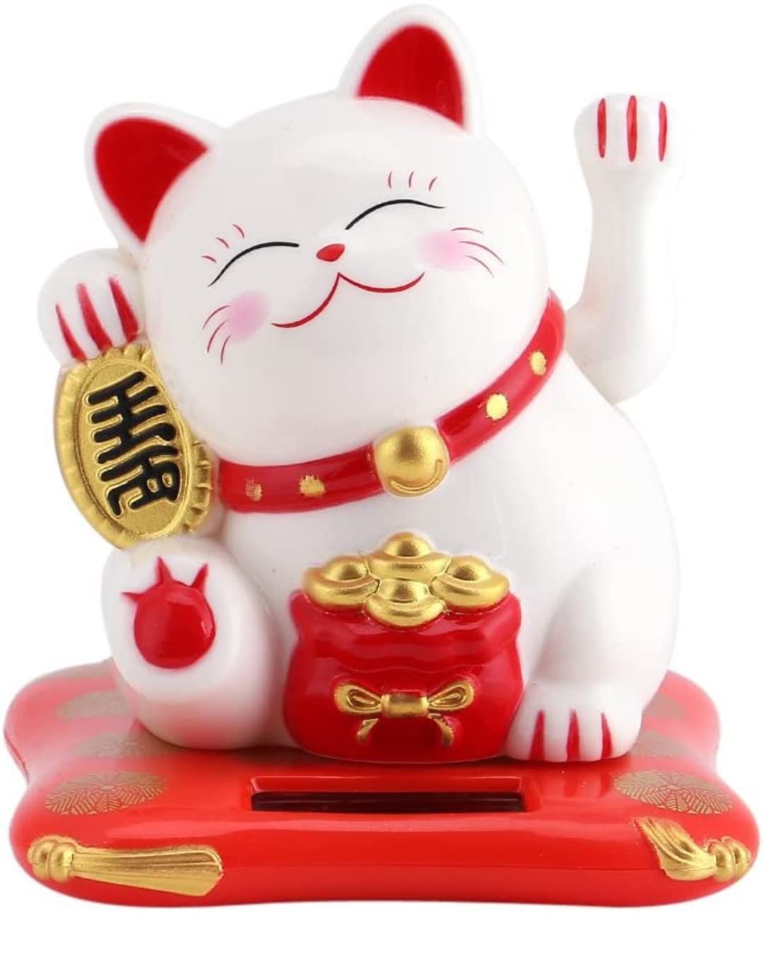Mini Lucky Cat, Solar Powered Waving Lucky Fortune Cat, Good Luck Chinese Feng Shui Deoration Cat for Home Office Store Car