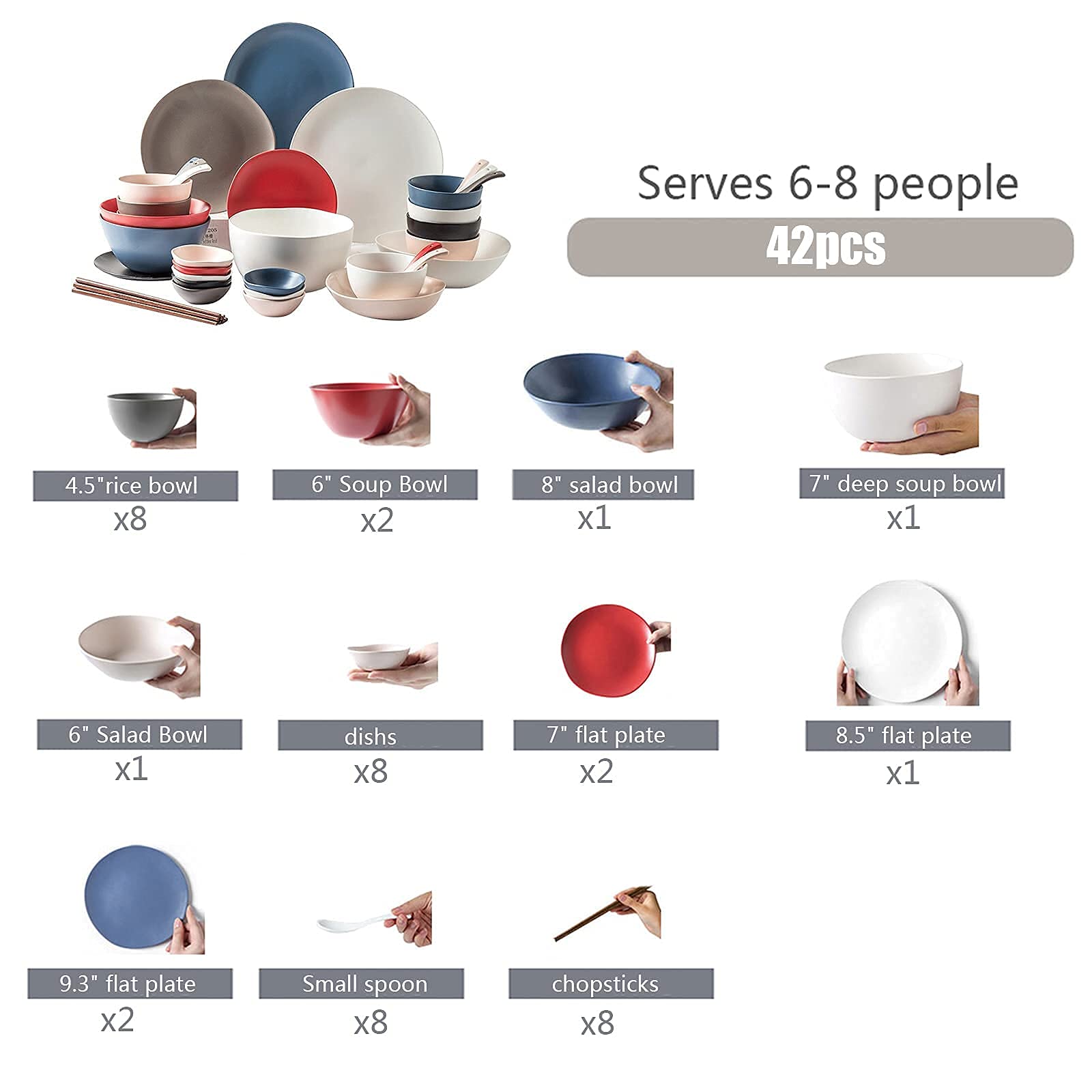 Service de table en porcelaine 42 pièces, service pour 6/8 personnes, ensemble de vaisselle de cuisine moderne, combinaison complète en porcelaine - comprend des ensembles d'assiettes et de bols - po