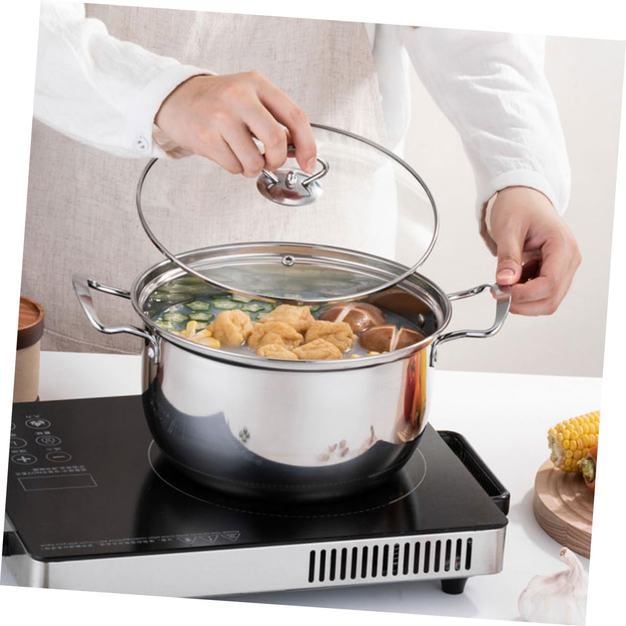 TOYANDONA Marmite Antiadhésive en Acier Inoxydable Argenté, Fond Épais pour Cuisson Uniforme, Compatible Cuisinière à Gaz et Induction, Équipement la Cuisine pour Pot de Nouilles