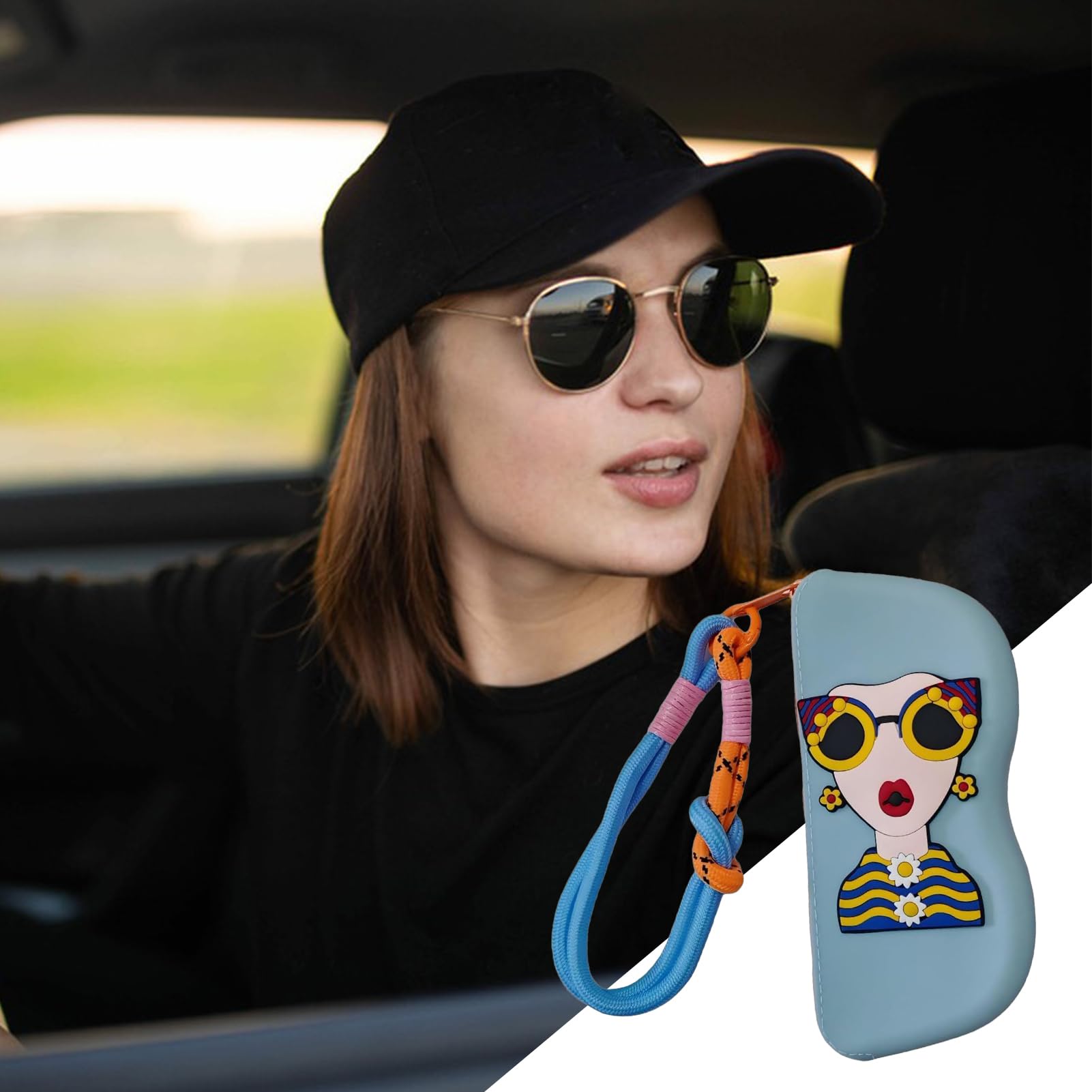 Generico Portaocchiali - Organizer Grazioso per Occhiali da Ragazza,Portaocchiali Da Sole Morbido In Silicone Con Laccetto Polso, Borsa Per Viaggio Escursionismo All'aperto