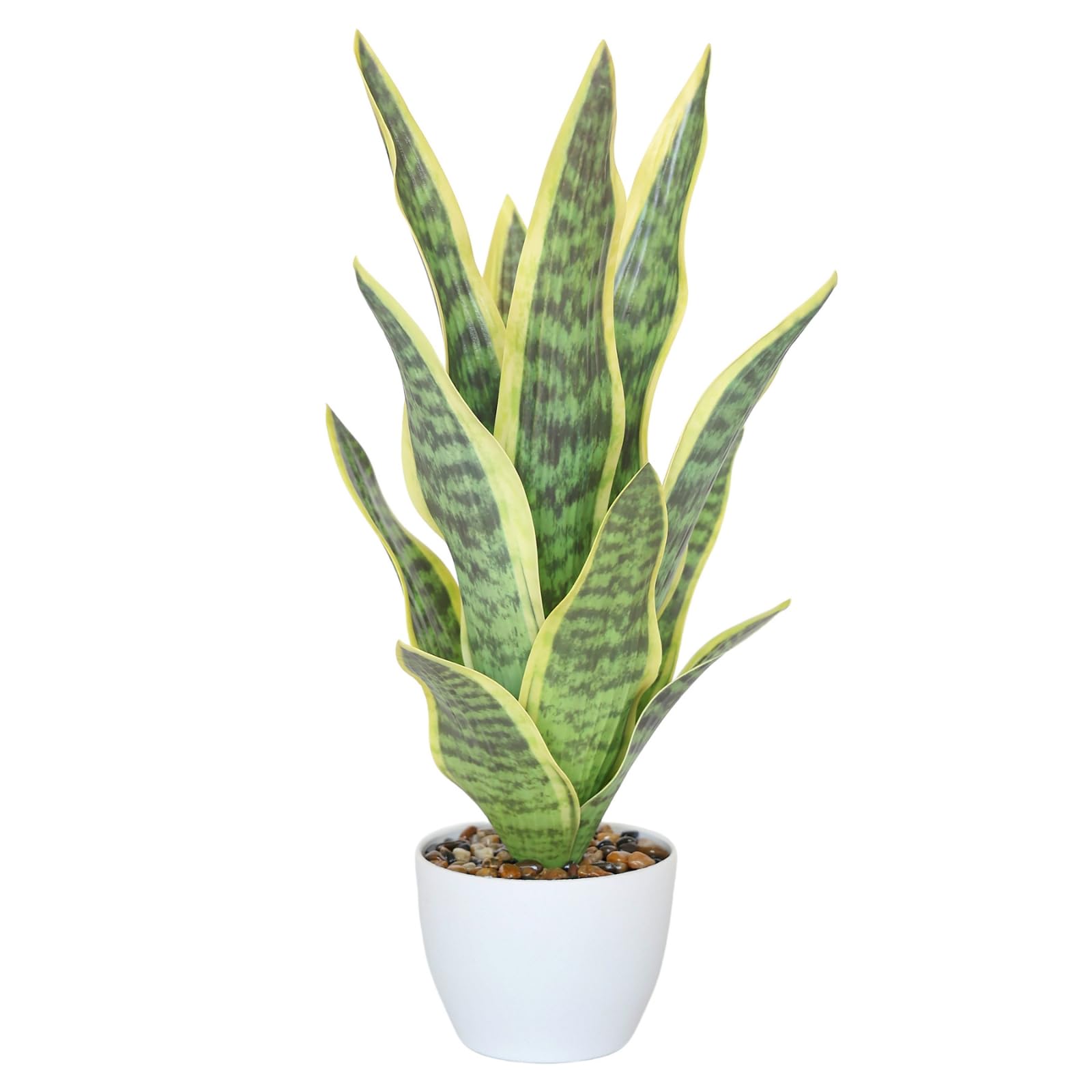 Photo 1 of Muhanjia 18.5" Artificial Snake Plant Potted,Fake Sansevieria Floor Plant Real Looking with White Planter for Centerpiece Home Decor (Yellow&Green)
