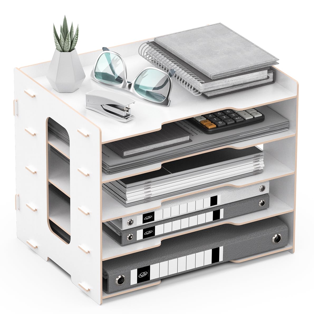 Lesfit Wooden Desk Organizer Tray, 5-tier Paper Tray, White