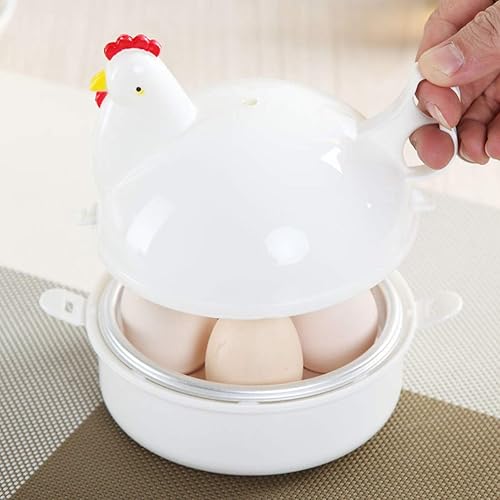 Miniatura 3 de Caldera de huevos para microondas, 4 capacidades escalfadoras de huevos, olla de huevo con forma de pollo, vaporera para desayuno en microondas