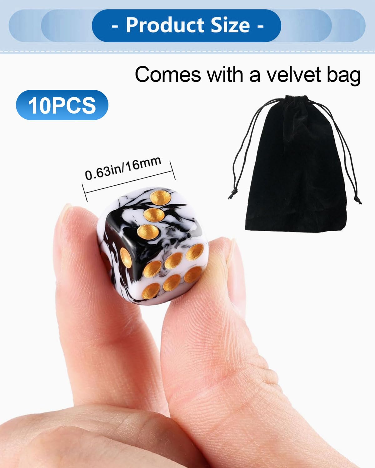 10 PCS Dadi,16mm D6 Dado Acrilici,Dadi Bianco-Nero con Borsa di Stoffa,per Giochi da Tavolo,Ruolo,Tavolo,Lezioni di Matematica