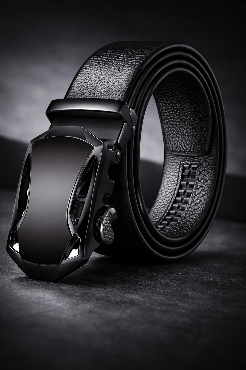 croptil Men’s Automatic Ratchet Belt with Alloy Buckle | Black Textured Leather Strap | Adjustable Fit Formal & Casual Belt for Jeans, Trousers-picture-34