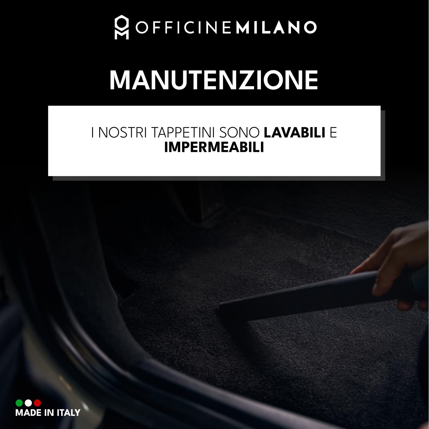 4 Tappetini in Moquette per Fiat Punto dal 2009 al 2015 con 2 bottoni, Fondo Antiscivolo con Battitacco in PVC - Alta Qualità - Made in Italy - OFFICINE MILANO