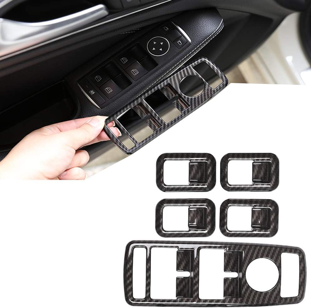 ABS Car Interior Carbon Fiber Window Lift Button Frame Trim for Mercedes Benz A B C E GLE GLA CLA GLK Class W176 W204 W212 W166 W218 Window Power Switch Moulding