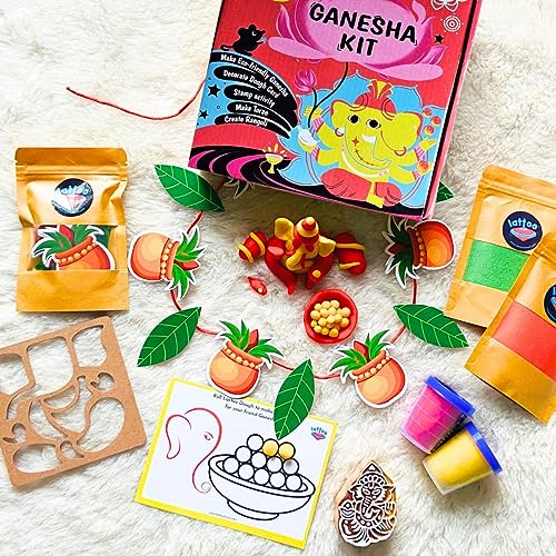 Image of Lattooland DIY Ganesha Kit | Make ecofriendly Clay Dough Ganpati, Rangoli, Toran Making Activity, Stamping Activity | Toy Gift for Kids Boys Girls 3 4 5 6