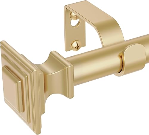 VOIIY Barras de cortina para ventanas de 28 a 48 pulgadas (2.3-4 pies), barras de cortina doradas de 1 pulgada de diámetro con remates cuadrados,