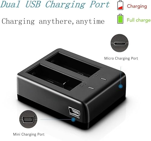 Miniatura 5 de Paquete de 3 baterías de cámara de acción de 1050 mAh, cargador de batería dual compatible con AKASO EK7000/CAMPARK/CROSSTOUR/APEMAN/Dragon