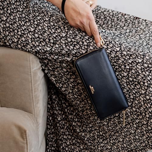Image of BERLINER BAGS Genuine Leather Zip Wallet Women Lyon, Gift Box - Black /Gold | Soft Leather Zip Around Wallet, Fits up to Phone 6.9 inch, 15 Card Slots, 1 ID Window, 3 Bill Slots, 1 Coin Pocket, RFID Blocking