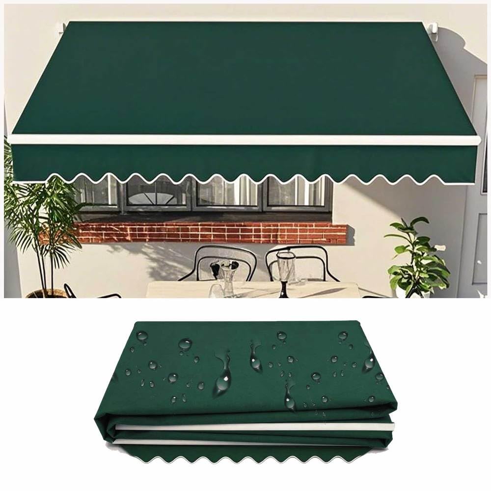 Manual Awning Replacement Fabric (Fabric Only) Retractable Outdoor Patio Garden Polyester Canopy Outdoor Sunshade Canopy Awning Cover for Yard, Deck, Balcony,Green,13x10ft/400x300cm