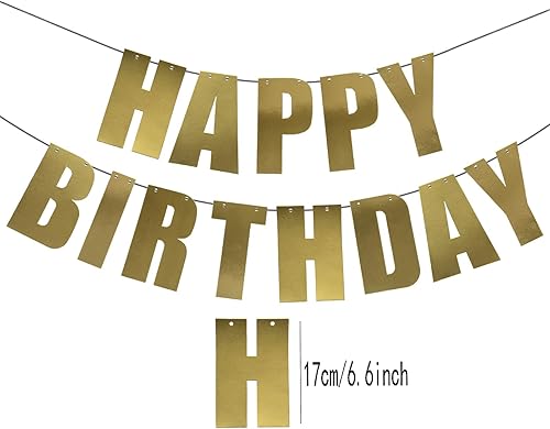 Miniatura 2 de Cartel dorado de feliz cumpleaños para decoraciones de fiesta de cumpleaños