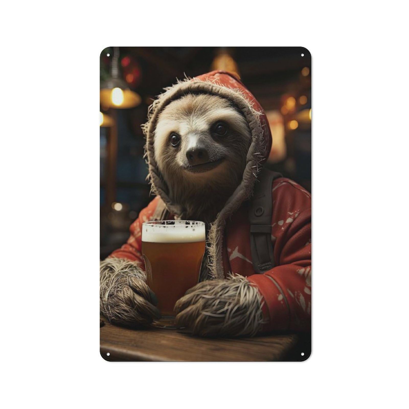 Junmoney Holiday Beer Sloth Vintage Tin Sign 30X20cm With For Studio Or Craft Room, A Winter Wall Decor Update For Creative-Space Collectors