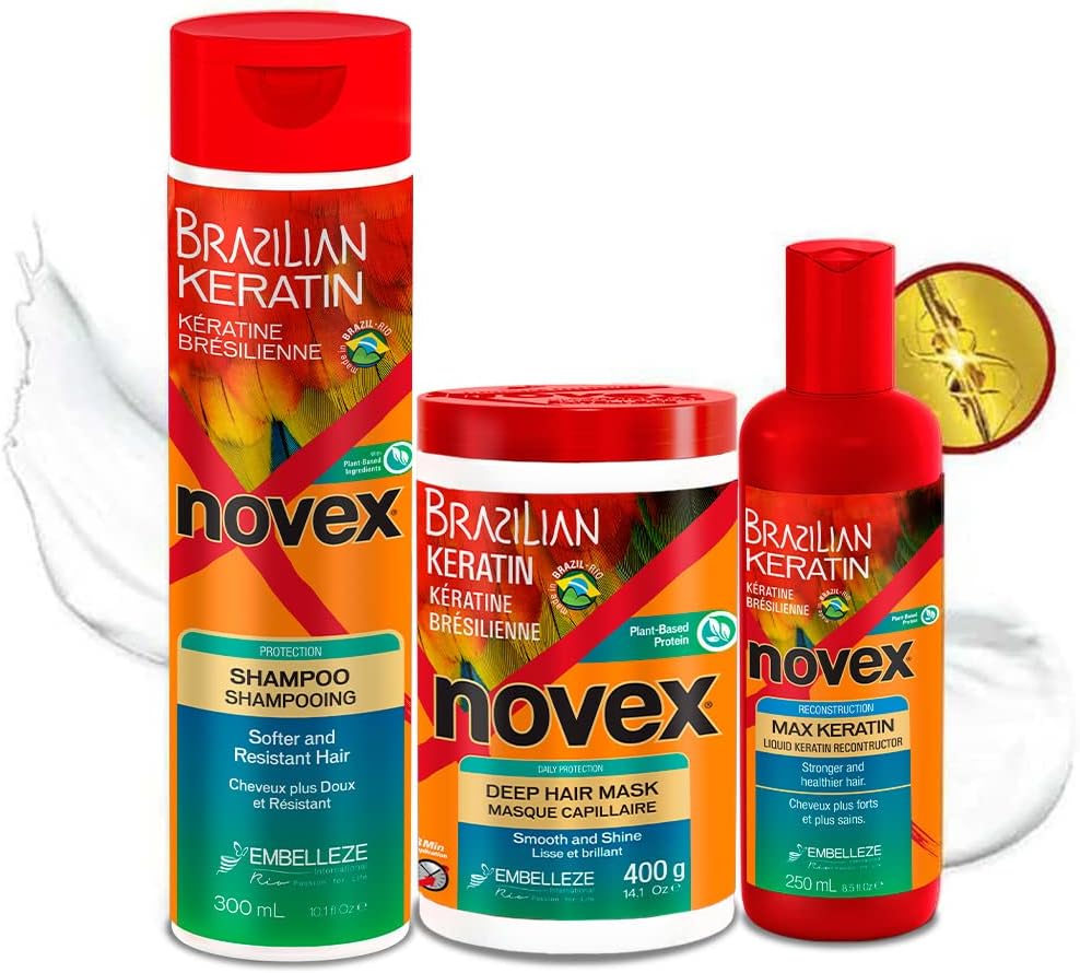 NOVEX Brazilian Keratin Max Liquid Treatment Bundle - Reconstructive Keratin, Frizz control & Damage Repair