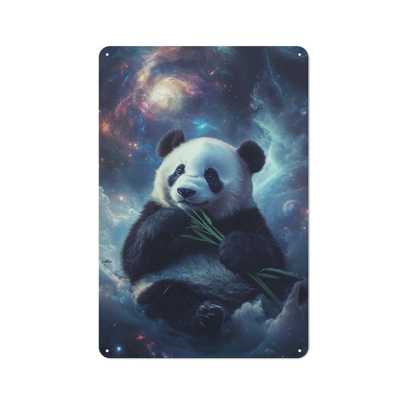 Junmoney Style-19 Metal Wall Sign 30X20cm Featuring Cosmic Panda Bamboo Fantasy For Living Room Wall, For Feature Wall Decorators
