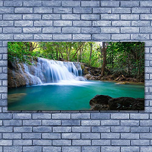 Impression sur verre trempé 140x70cm cascade forêt tableau design - 3