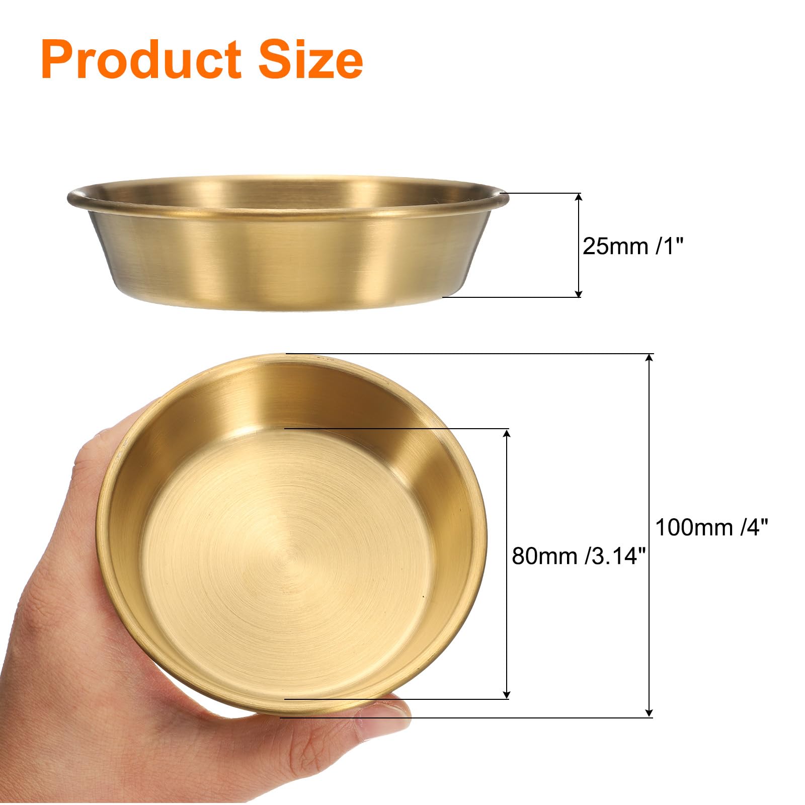 QUARKZMAN 4 Inch Bols À Sauce En Acier Inoxydable, 12 Pcs Mini Bols Ronds Individuels Condiments Plateau À Condiments Bol Mélange Soucoupes Assiettes À Apéritif Préparation, Or