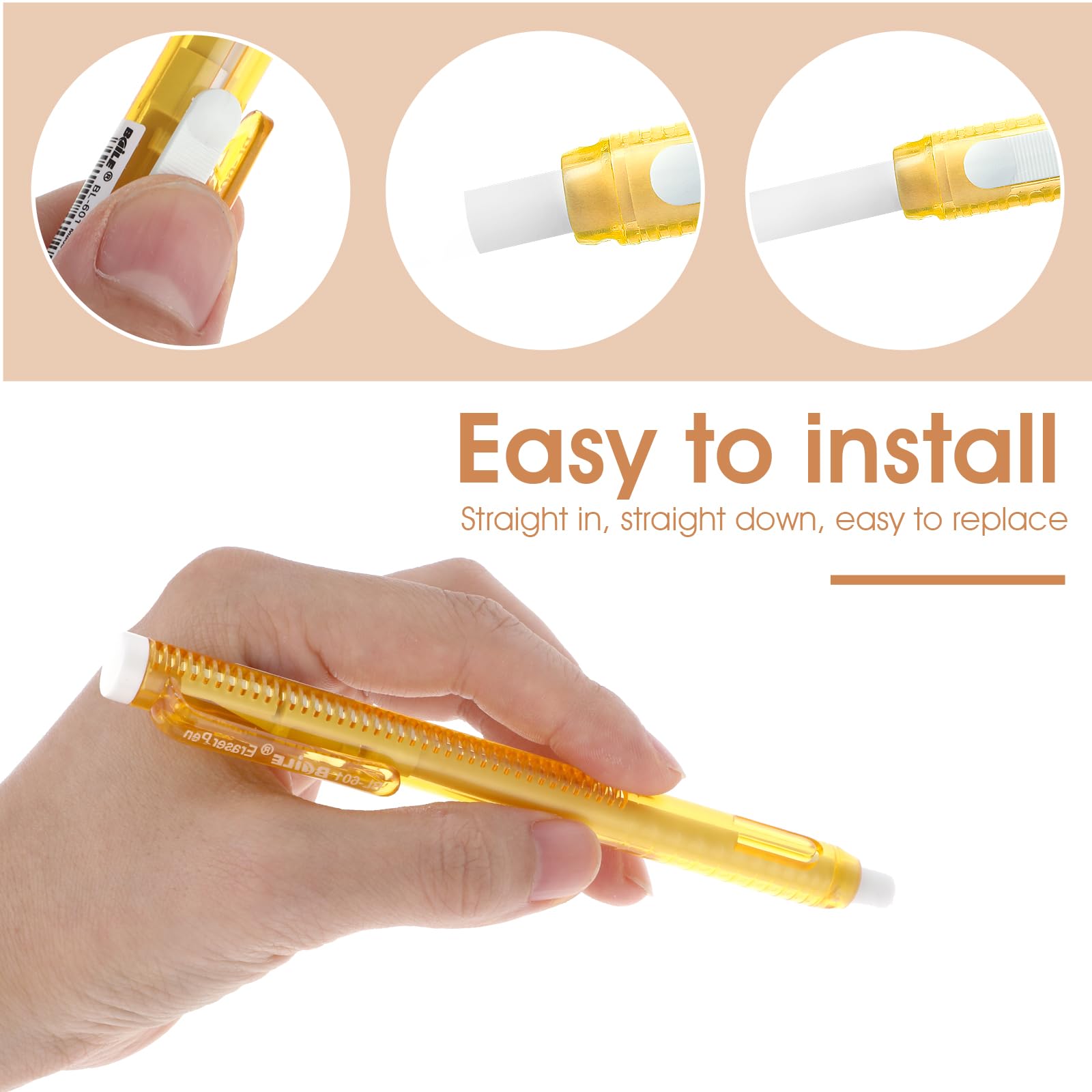 Molain Set di gomme da cancellare a penna, 2 penne meccaniche retrattili con 6 ricariche, 13,4 x 1,6 cm