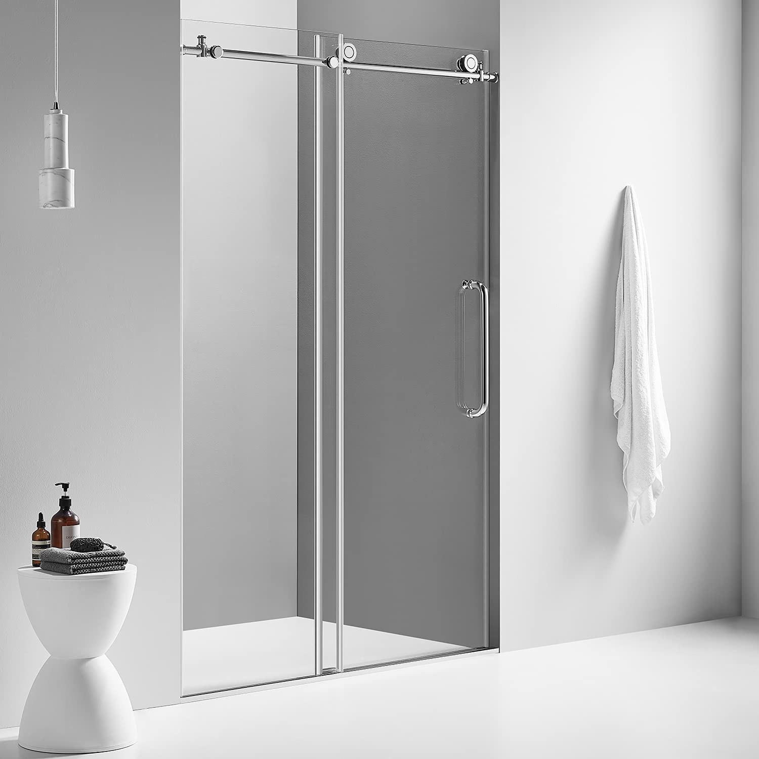 Serene Valley SVSD5002-6076CH Big Roller Frameless Sliding Shower Door - Superclear 3/8" Tempered Glass - 304 Stainless Steel Hardware in Chrome 56"- 60" W x 76" H