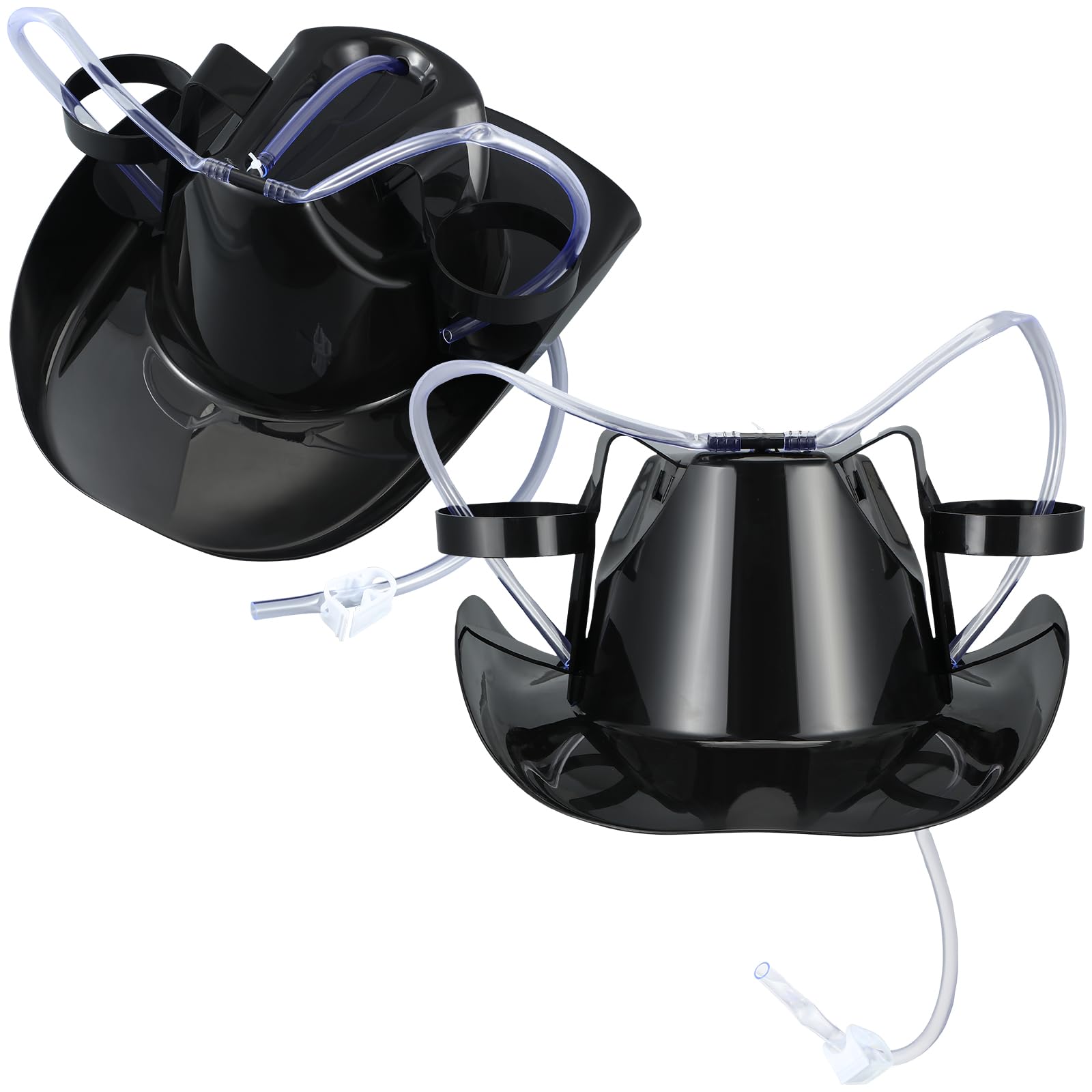 Jenaai 2 Pcs Juice Helmet Soda Hat with Straw Cowboy Soda Hat Beverage Holder for Adult Juice Party(Black)