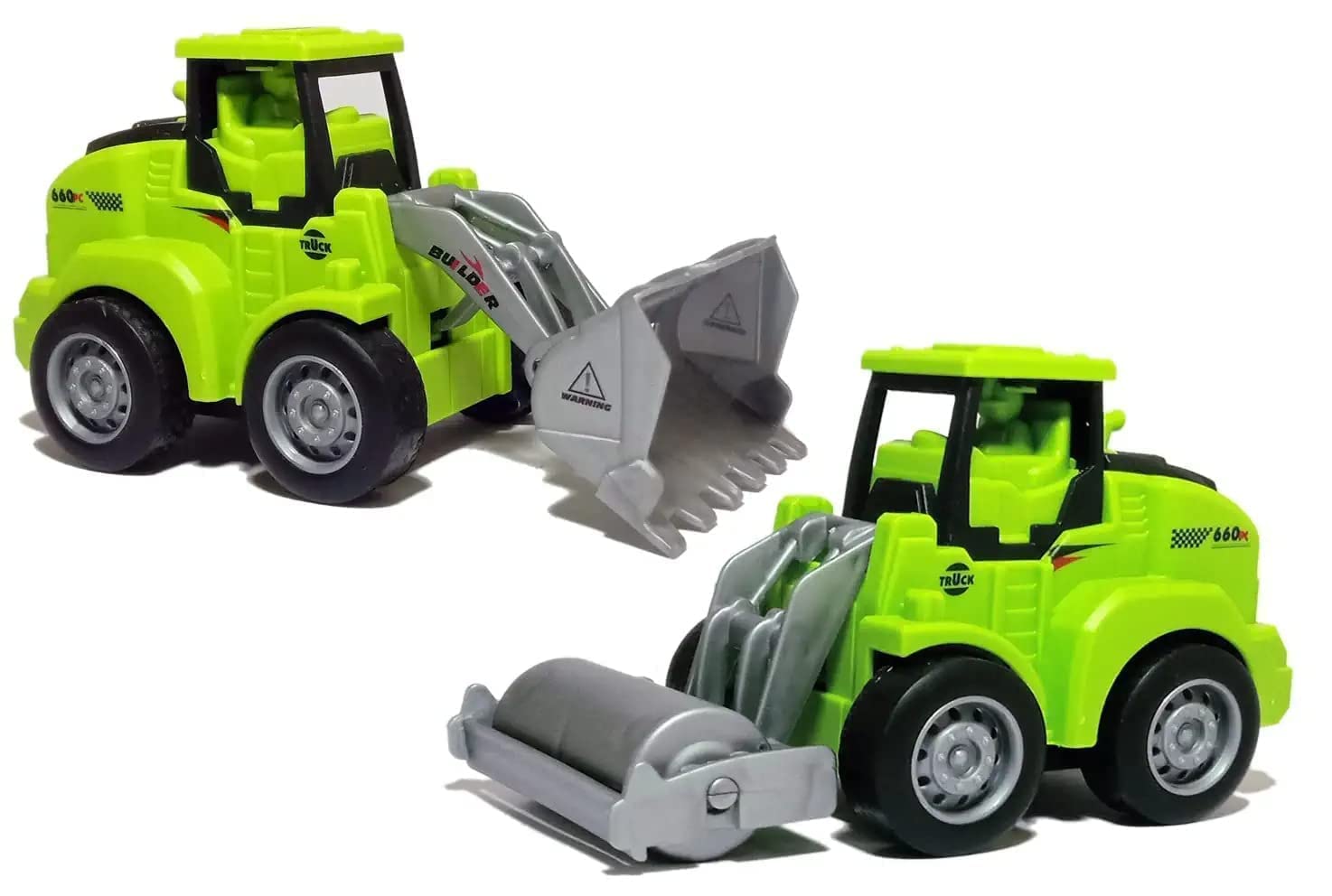 VVE Green JCBB Construction Vehicle Bulldozer Toy for Kids Truck Dig & Dump Plastic Friction Powered Pull Back Multi Color Unbreakable Outdoor Excavator 4 PCS Set
