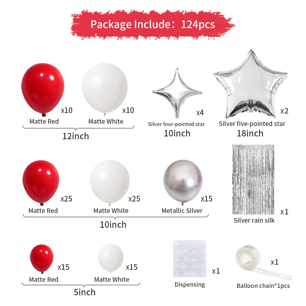 Amazon | レッド ホワイト シルバー バルーン ガーランド アーチ - 124