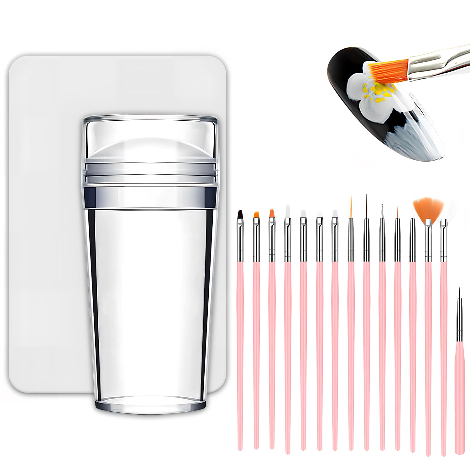 French Tip Tool,Nail Art Stamper Kit with Nail Art Brushes for DIY together,Home Manicure Starter Tool Salon(17 PCS)