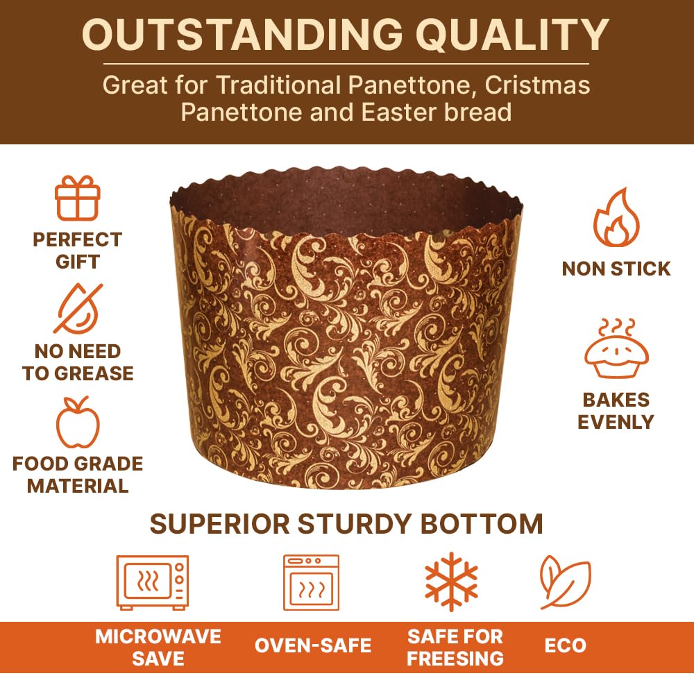 Panettone-Papierform, groß, 540 ml, 12 Stück, Paska Osterbrotformen, Brot, Papierform, Panettone, Braun, antihaftbeschichtet, Panettone-Papier-Backformen