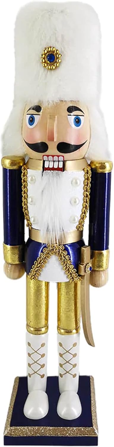 Nutcracker Ballet Gifts Luxury Decorative Wood Nutcracker Figures Christmas Decor Holiday Home Decorations, Decorative Wooden Statue, 15-inch, Gold and Navy