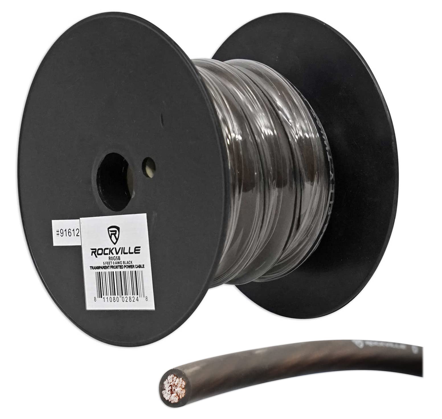 Rockville R0G5BLACK 0 Gauge AWG 5-Ft Car Amp Ground Wire Cable, High Conductivity, Durable PVC Jacket, Flexible Design, for Car Audio Enthusiasts