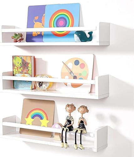 Miniatura 8 de AZSKY Estanterías flotantes blancas de 24 pulgadas para pared, juego de 3, decoración de habitación de bebés y niños, estantes montados en la pared
