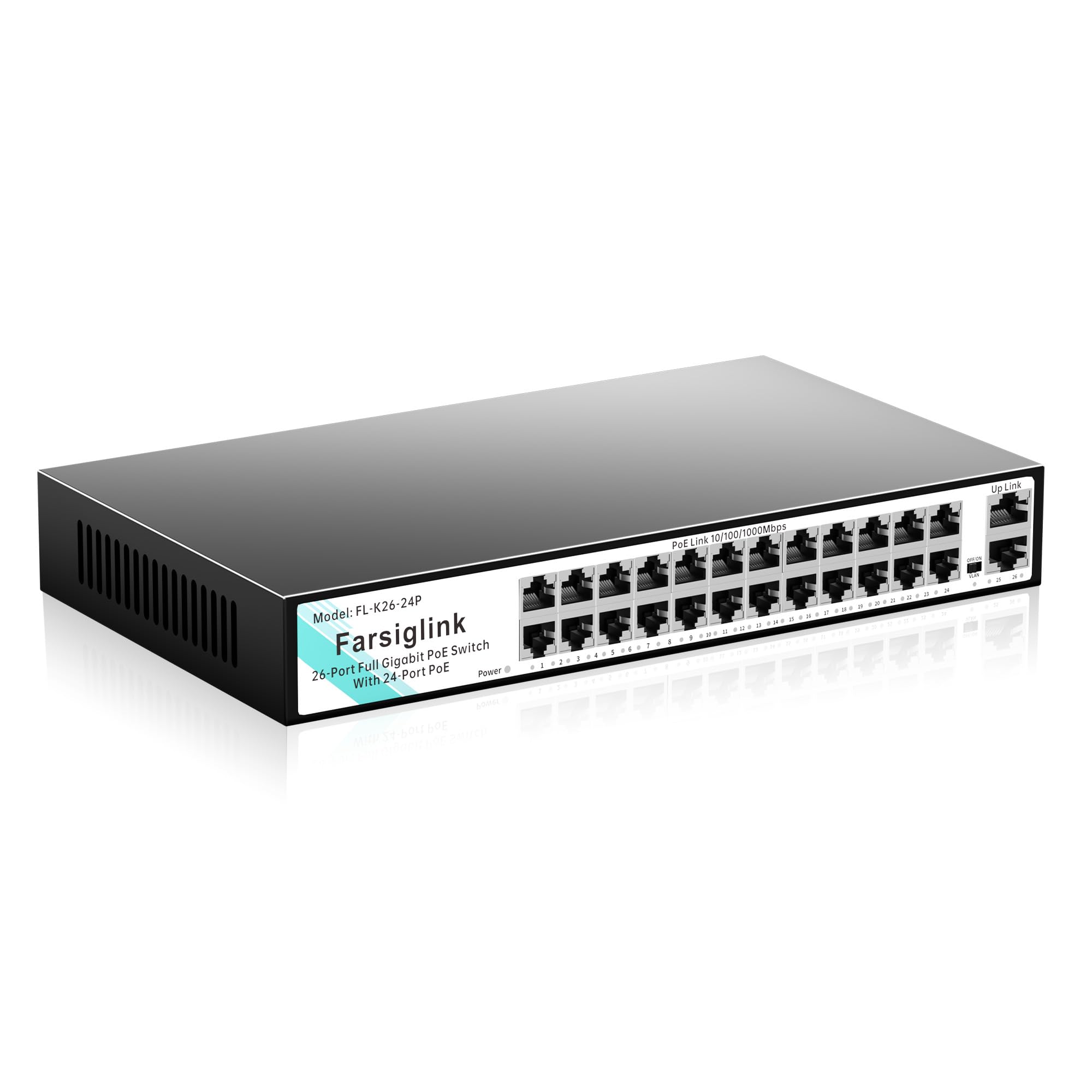 Commutateur Gigabit PoE à 24 Ports, 24 Ports PoE+ à 450 W + 2 Ports de Liaison Montante, Plug & Play
