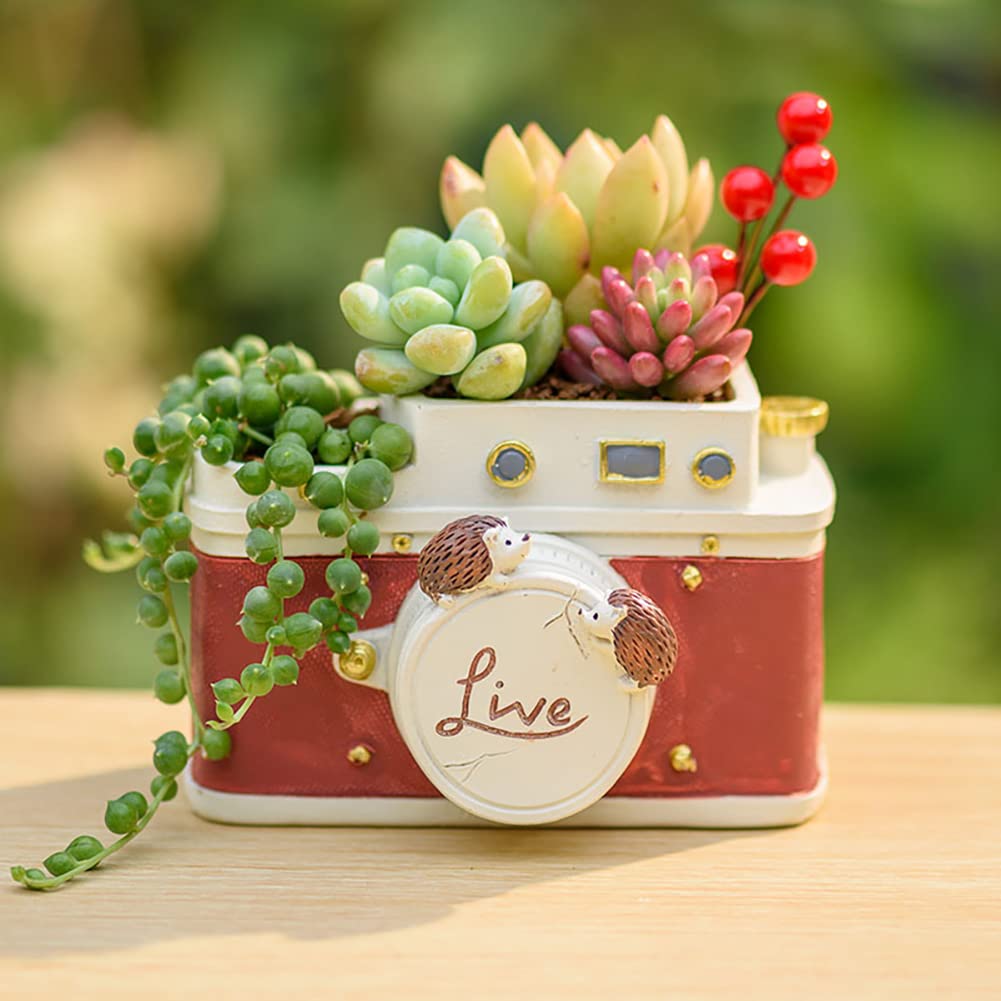 YOURNELO Black Retro Creative Old Camera Shape Garden Pots (Red Camera)