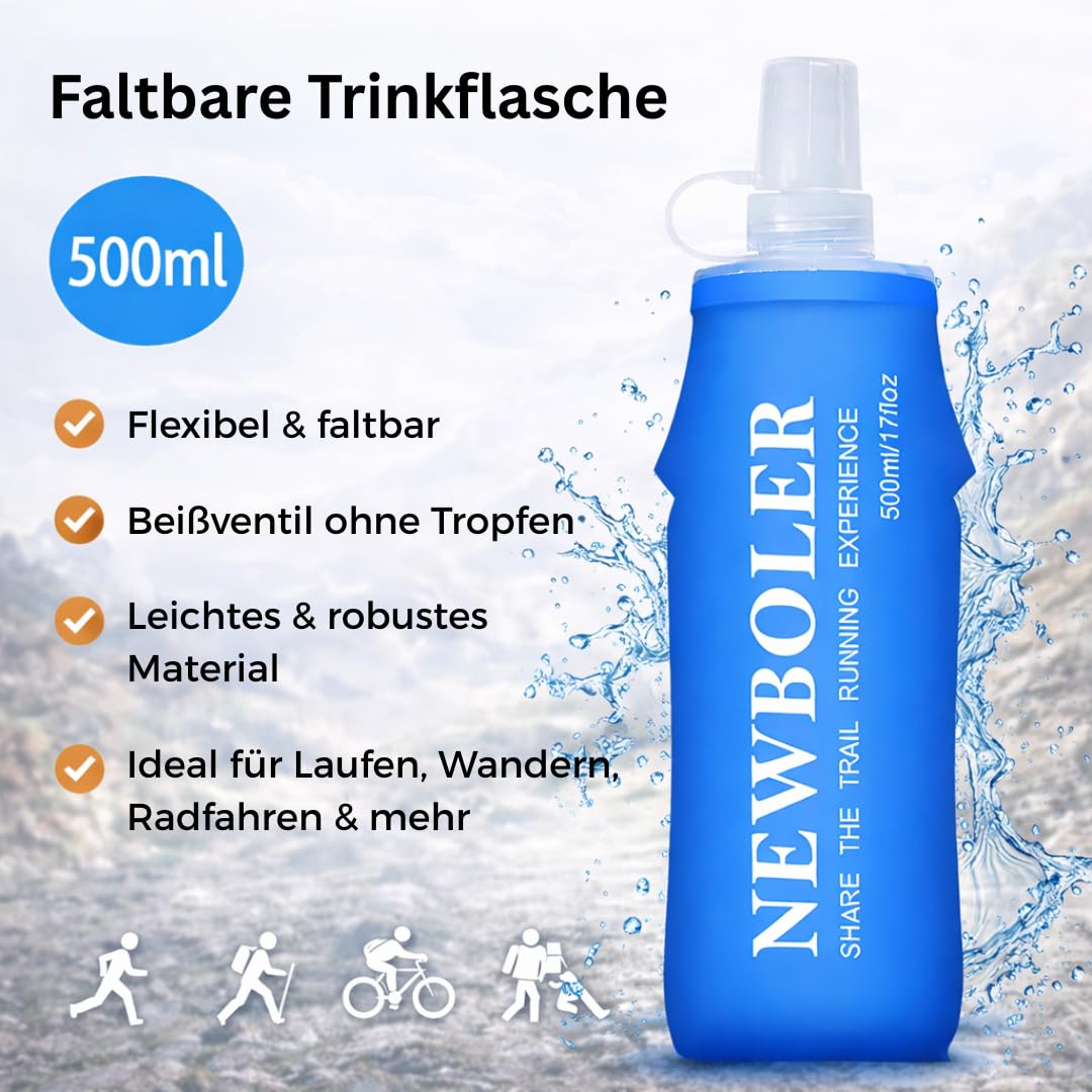 Laufweste Damen & Herren mit 500ml Trinkflasche – Ultraleichte & atmungsaktive Trinkweste mit Handyfach – Running Vest / Trinkrucksack für Joggen, Trailrunning & Marathon
