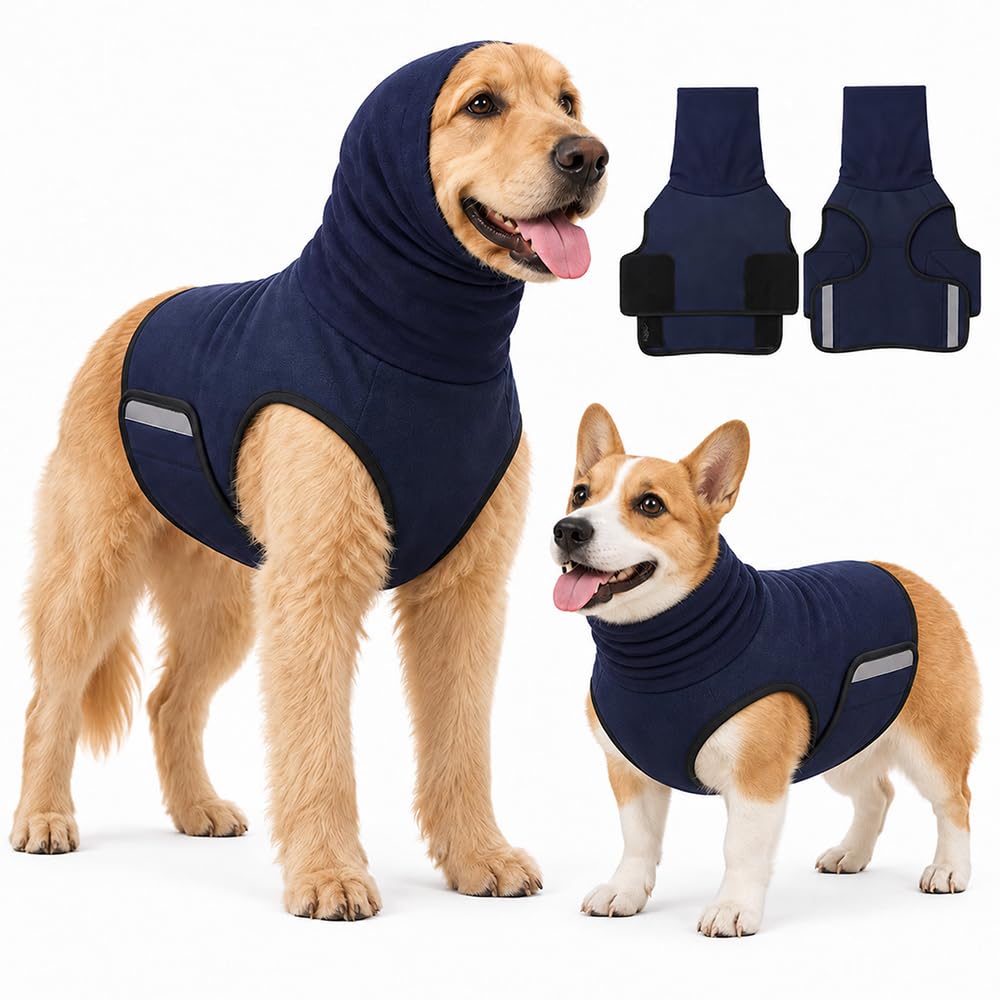 Dog Calming Jacket with Ear Coverage, Adjustable Gentle-Pressure Wrap