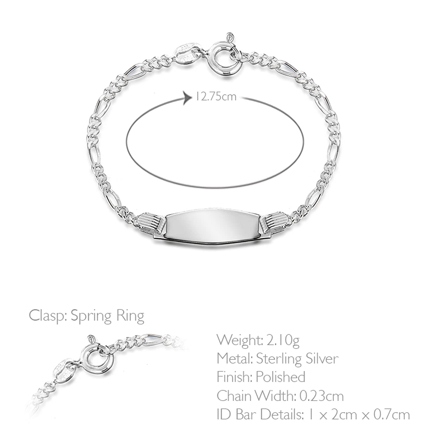 Tuscany Silver Srebro Sterling Baby Figaro 3 + 1 bransoletka identyfikacyjna 12,7 cm / 5 cali
