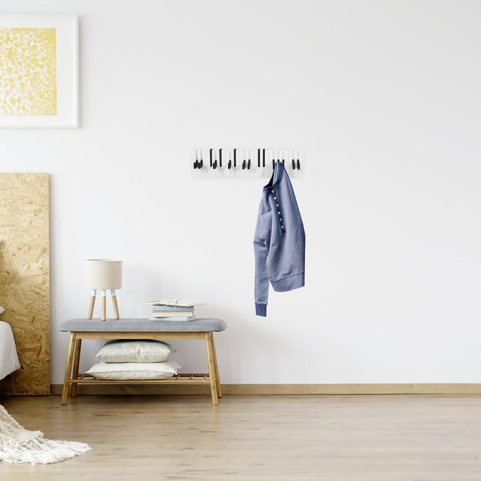 Appendiabiti 58cm in Legno Nero con 16 Ganci da Muro
