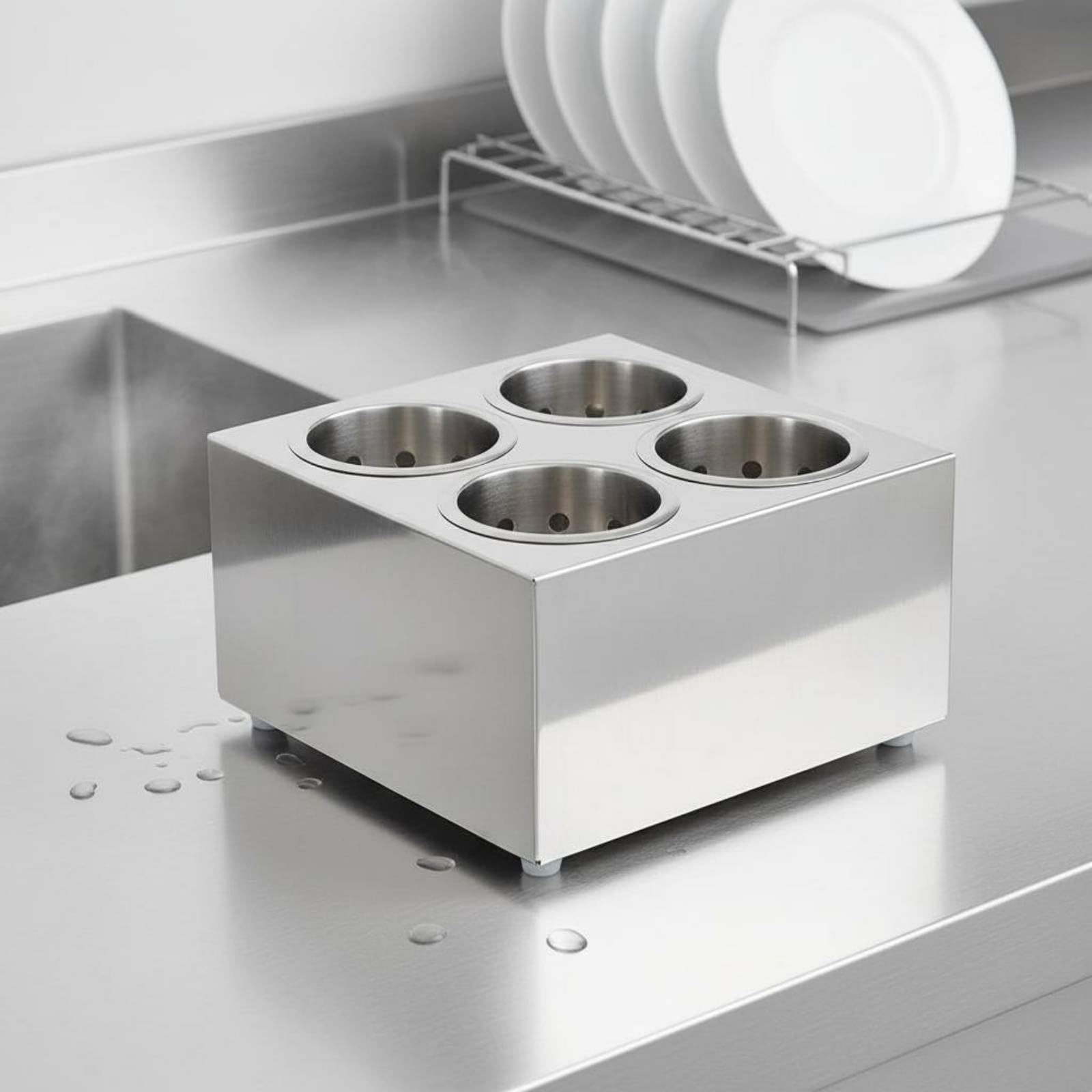 Portacubiertos Cubertero Soporte , Organizador De Utensilios De Acero Inoxidable, 2 Compartimentos Individuales, 265x156x175 MM