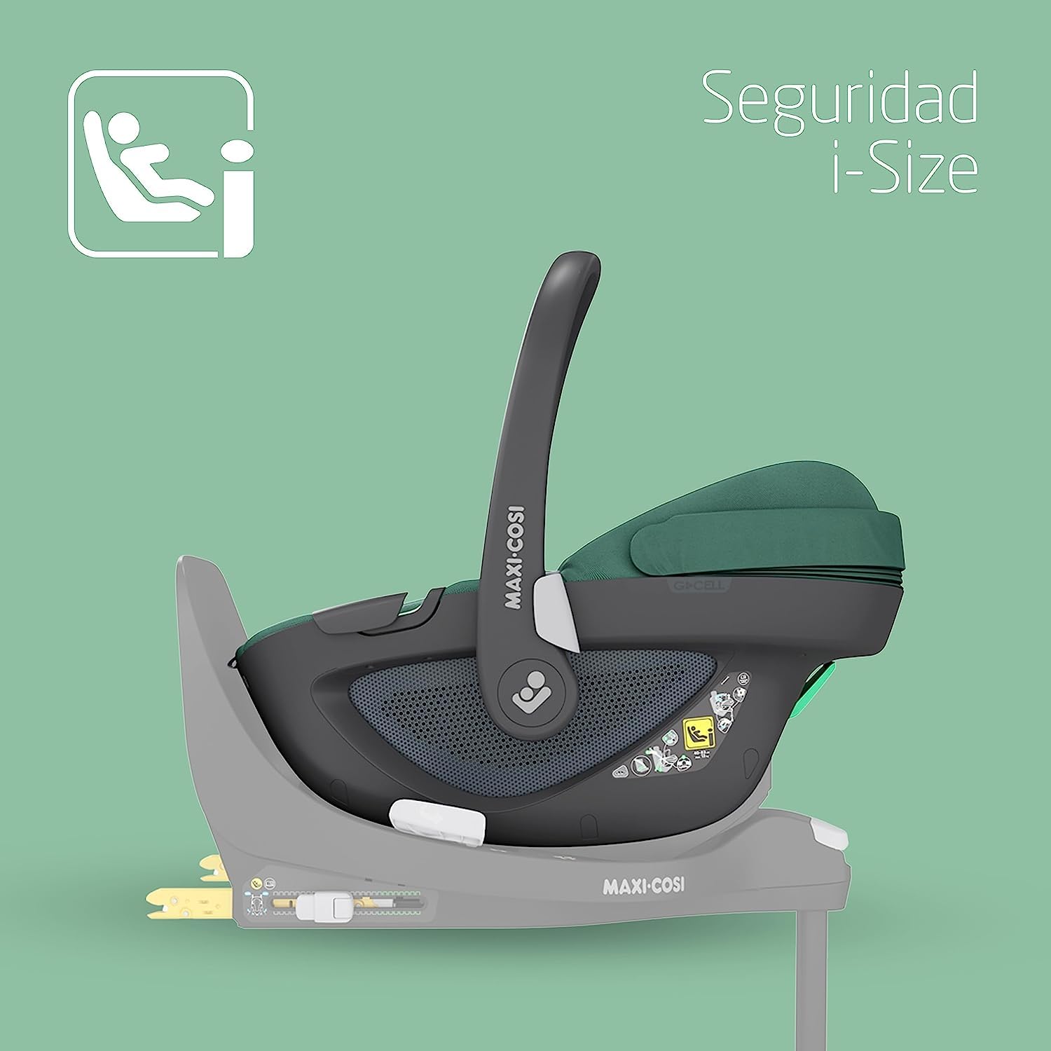 Maxi-Cosi Pebble 360, silla coche bebe i-Size, Silla Coche 360 Recien Nacido con Giro de 360 Grados, 0-15 meses (40-83 cm), ClimaFlow, arnés de apertura y cierre fácil, G-CELL, Essential Green