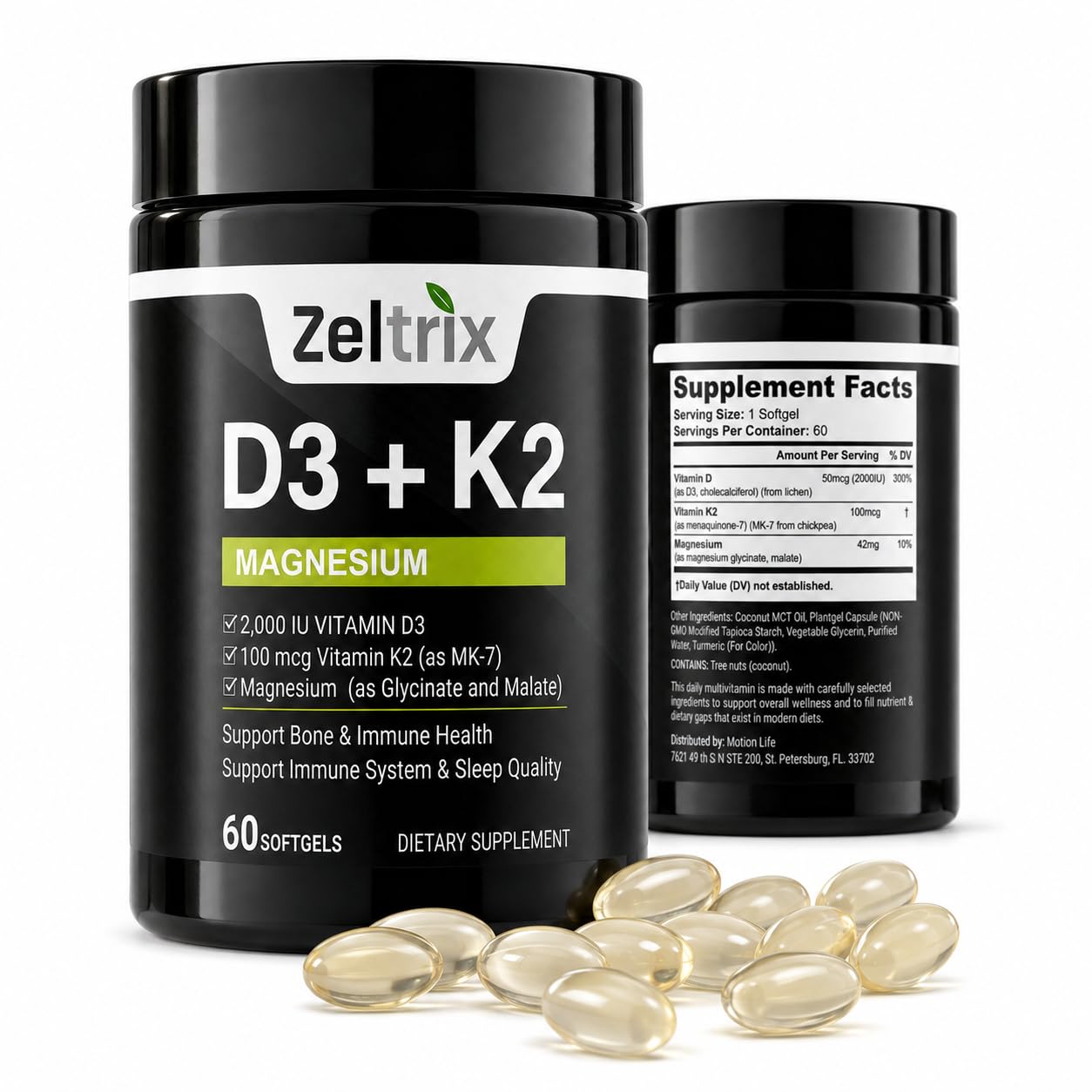 Vitamin D3 + K2 2000 IU MK-7 Magnesium Glycinate 120 Softgels Oil — Amazon image 9