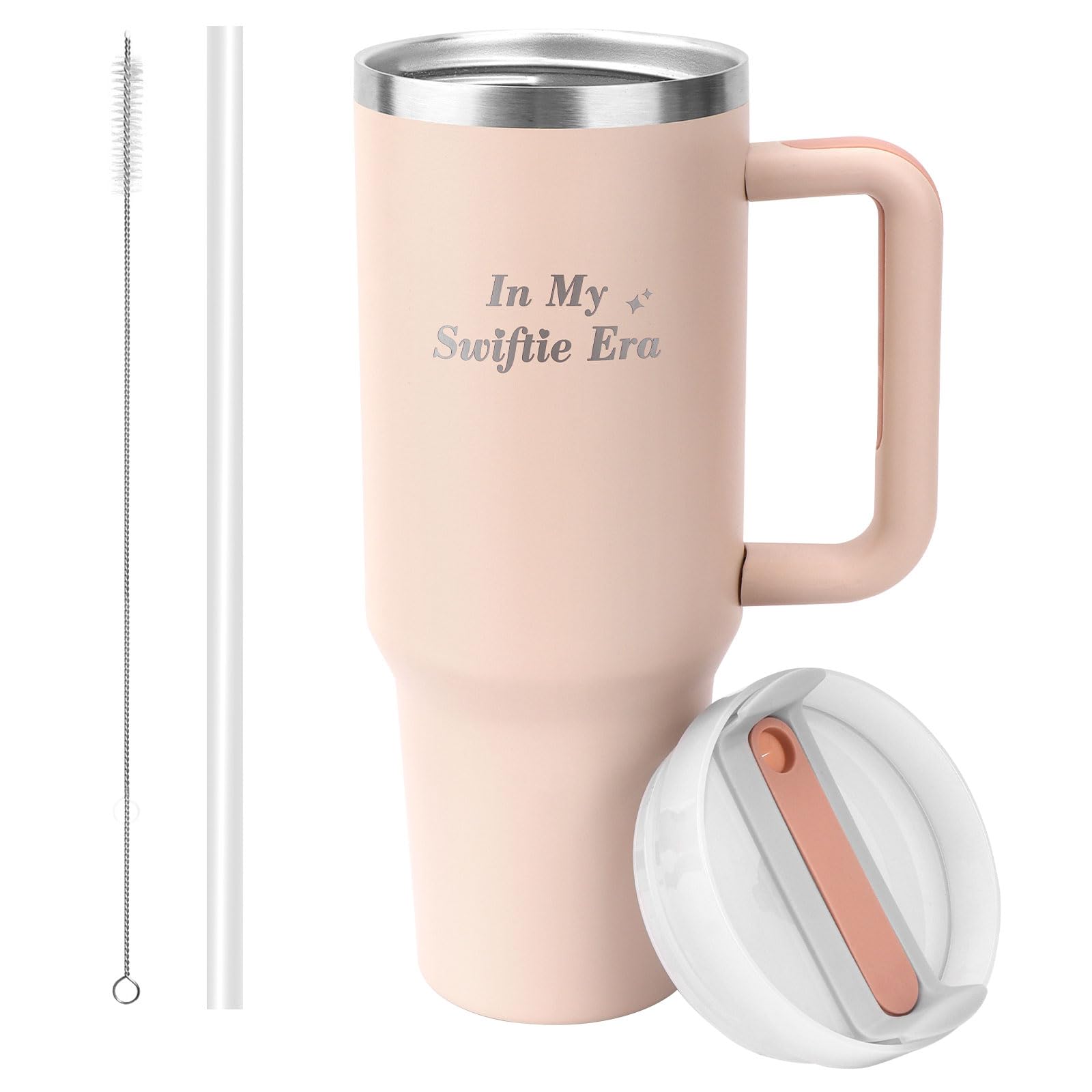 Bicchiere Isolato da 40oz in Acciaio Inossidabile con Manico,con Cannuccia e Spazzola per la Pulizia,Regali per Gli Amanti Della Musica per le Donne,Tazza Termica da Viaggio Thermos()