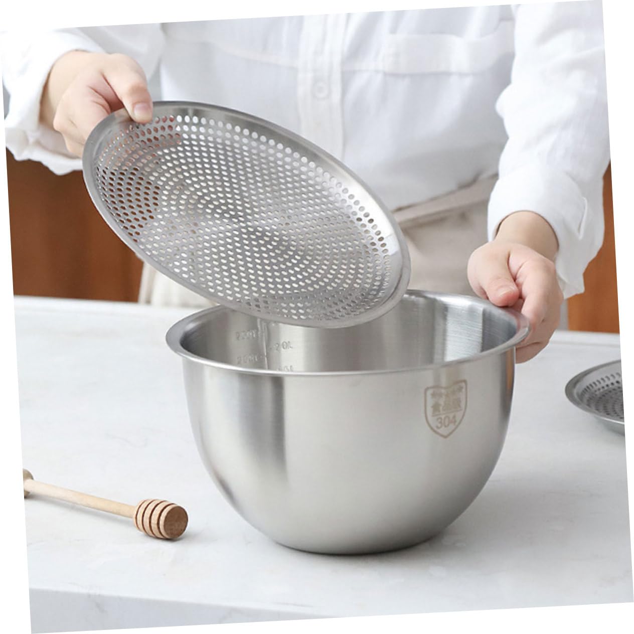 Gatuida Set de Bassines en Acier Inoxydable Multi-fonction avec Passoire Anti-dérapante pour Œufs et Riz, Ustensile Cuisine Ménager Argenté Pratique
