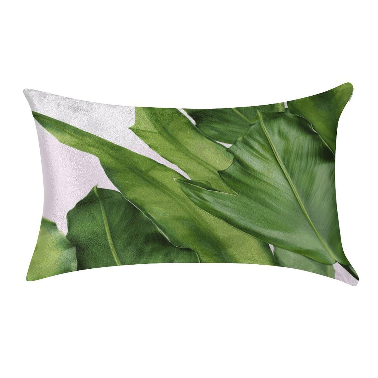 FekiLoot Fresh Banana Leaves Pillow Covers Luxury Velvet Oblong Pillowcases Rectangular Throw Pillows Case Decorative Velvet Cushion Covers Ultra Soft Lumbar Pillow Shells 12 X 20 in